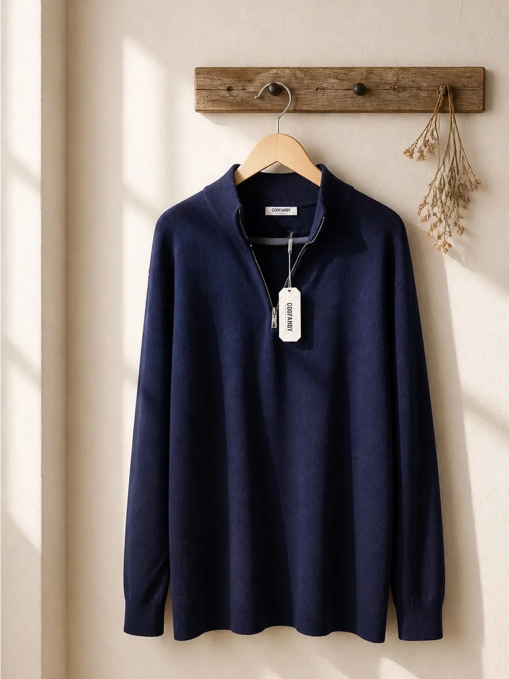 Coofandy Men's Navy Quarter-Zip Knit Sweater
